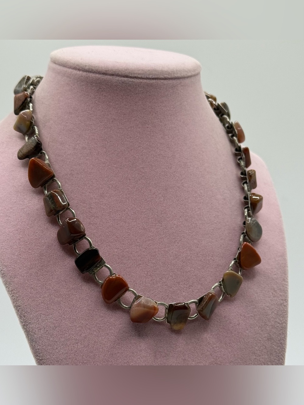 Natural Jasper Stone Link Necklace in Brown Tones